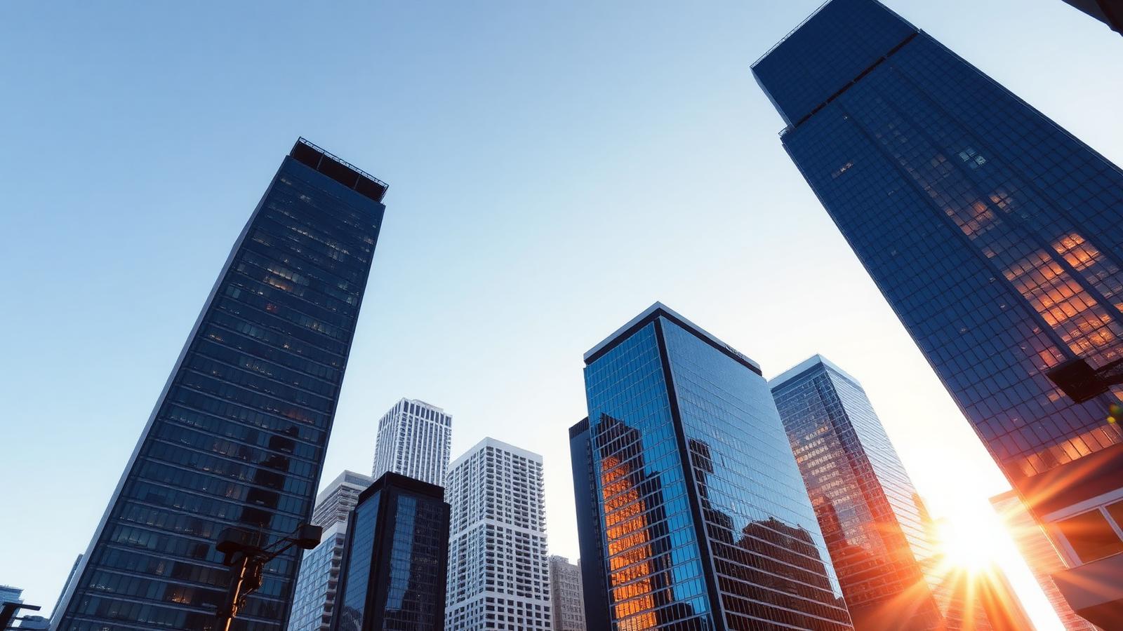 Financial district towers at sunrise