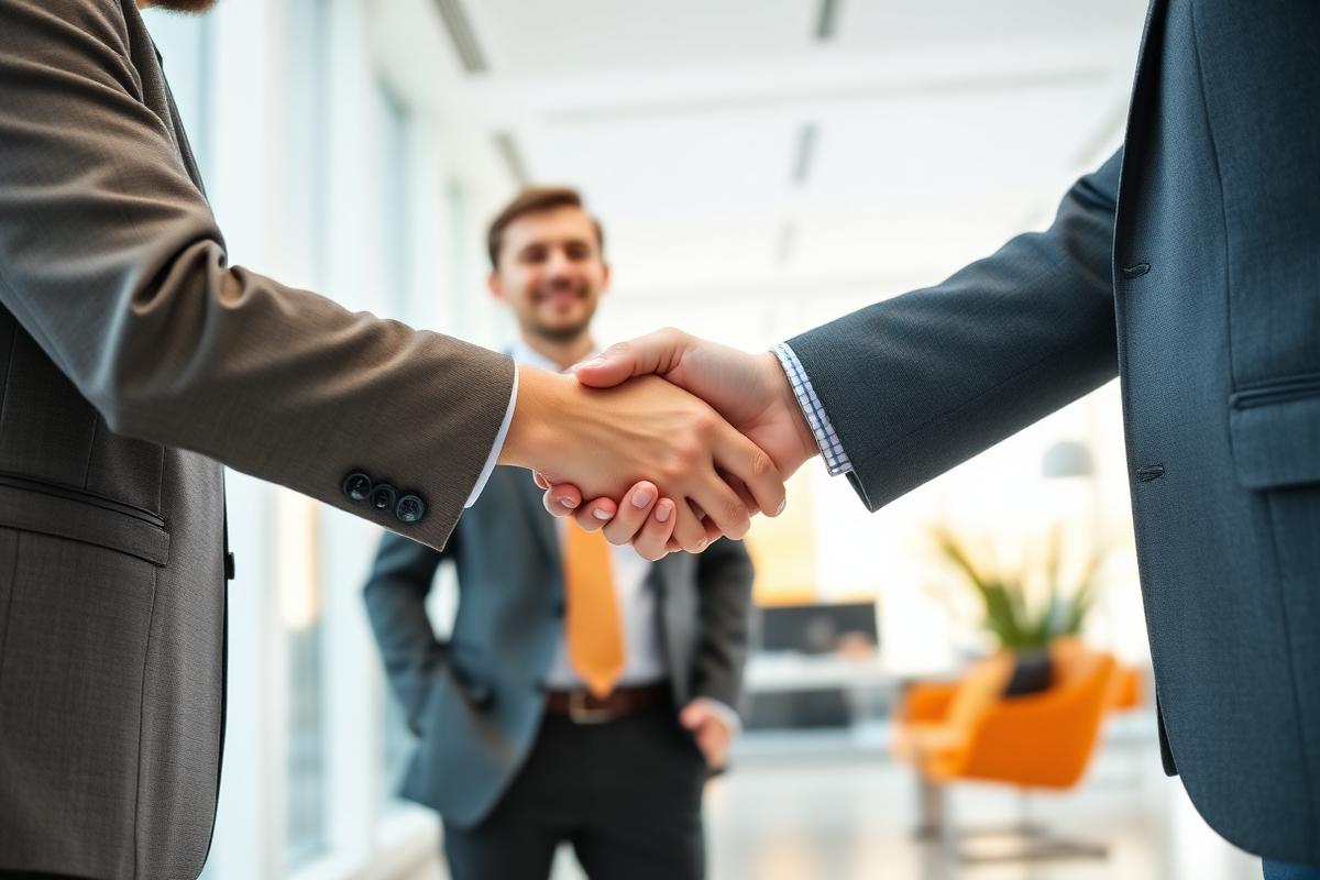 Two executives shaking hands after a transaction